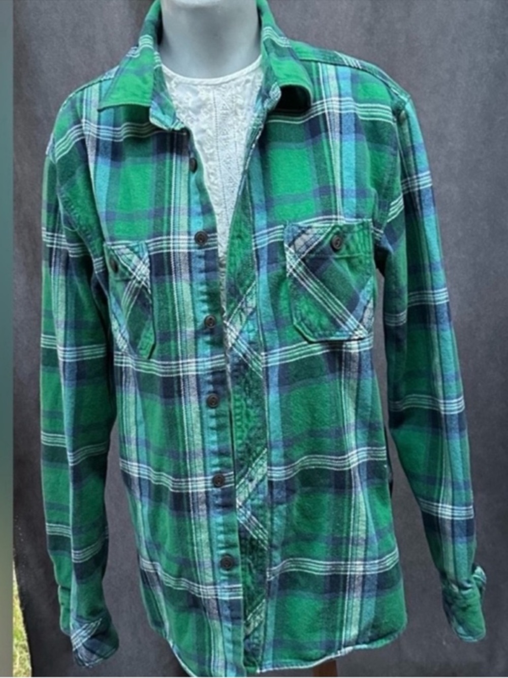 Green flannel plaid shirt Aeropostale large